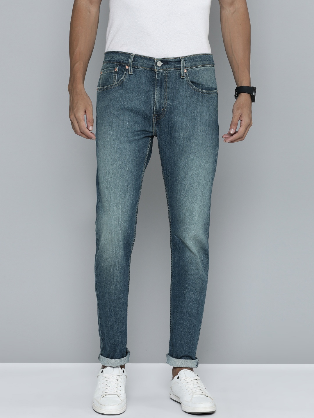 

Levis Men Mid-Rise Tapered Fit Heavy Fade Stretchable Jeans, Blue