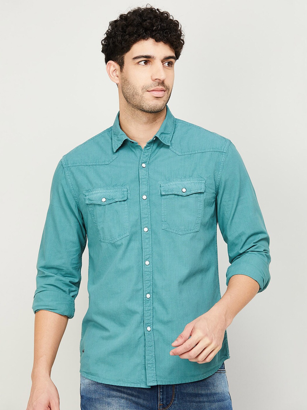 

Forca by Lifestyle Spread Collar Pure Cotton Casual Shirt, Blue