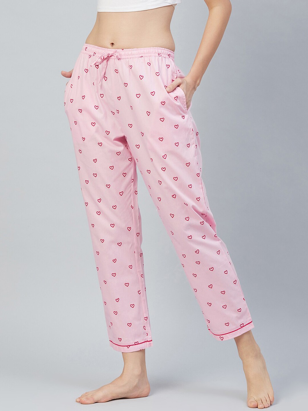 

The Snug Studio Women Hearts Printed Mid-Rise Lounge Pants, Pink