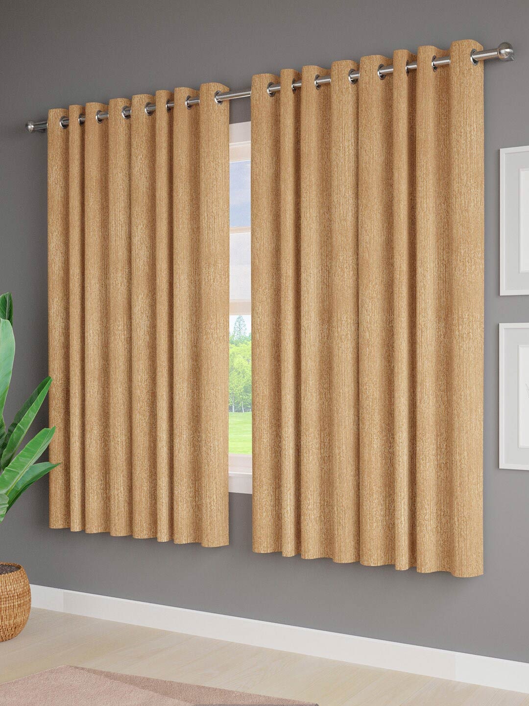 

Just Home Brown 4 Pieces Self Design Window Curtains