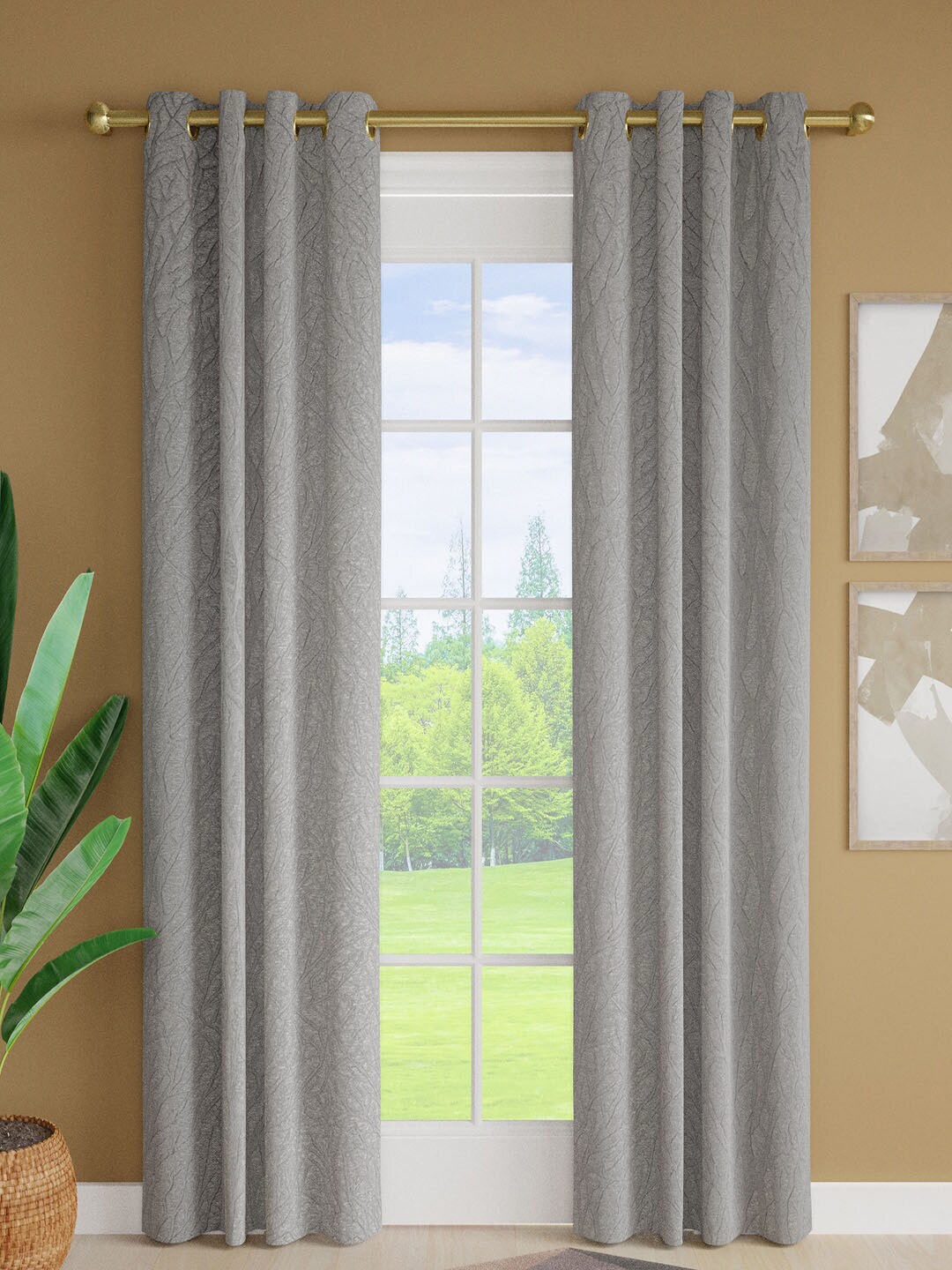 

Just Home Grey Self Design 2 Pieces Room Darkening Door Curtains
