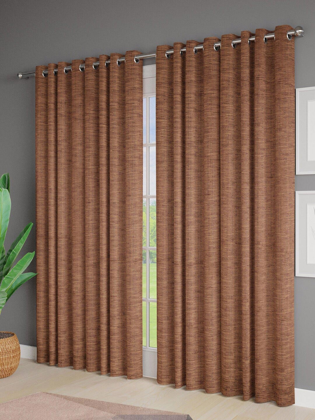 

Just Home Brown Self Design 4 Pieces Door Curtains