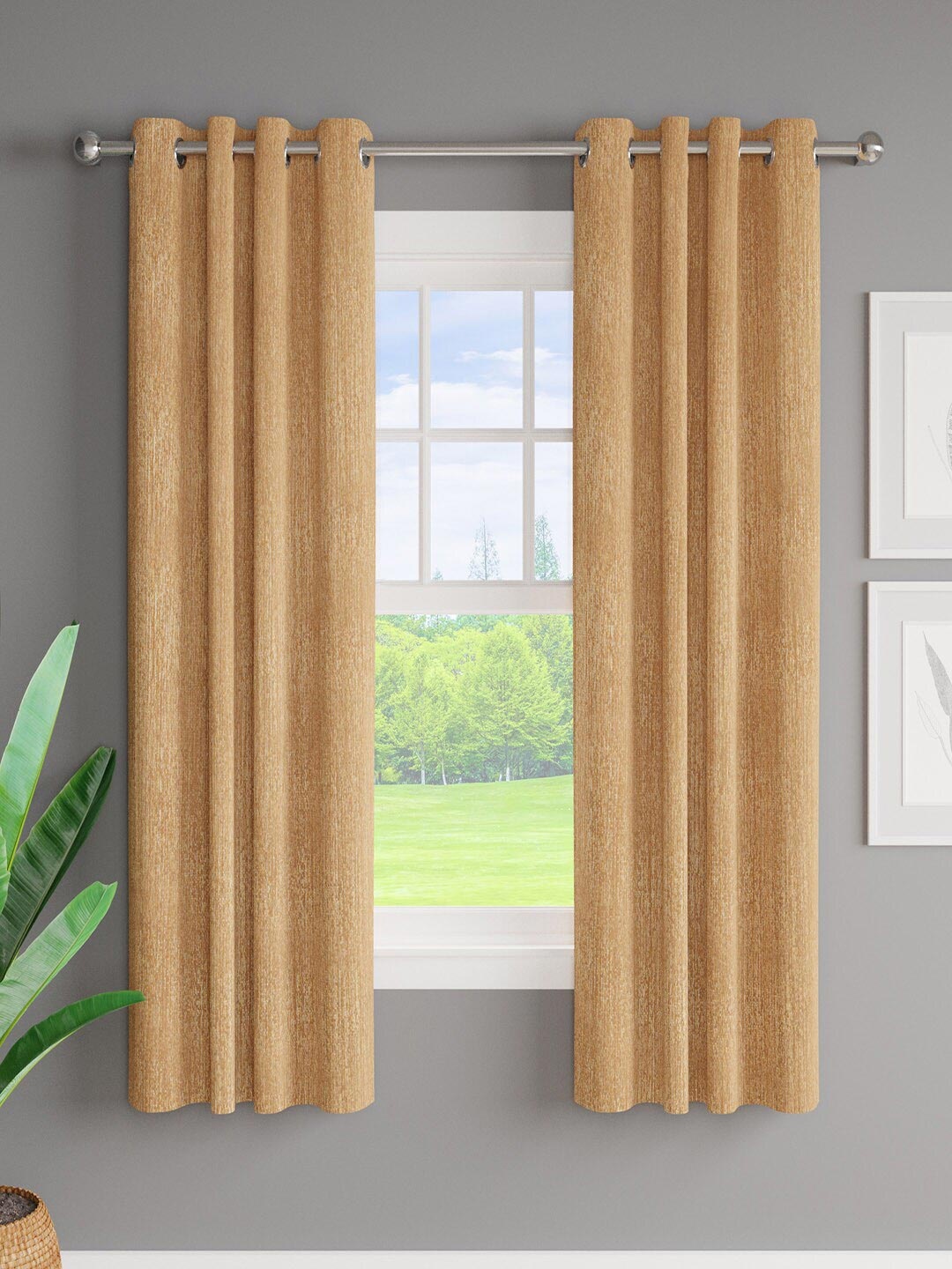 

Just Home Brown Self Design 2 Pieces Window Curtains