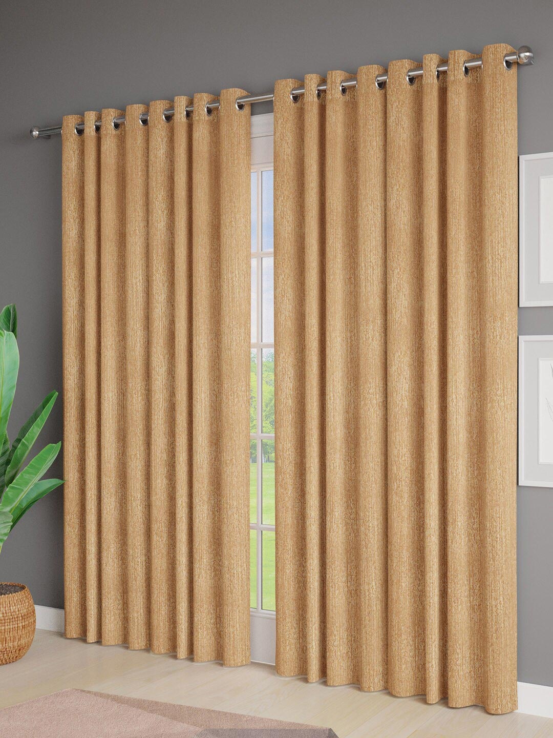 

Just Home Brown Self Design 4 Pieces Door Curtains