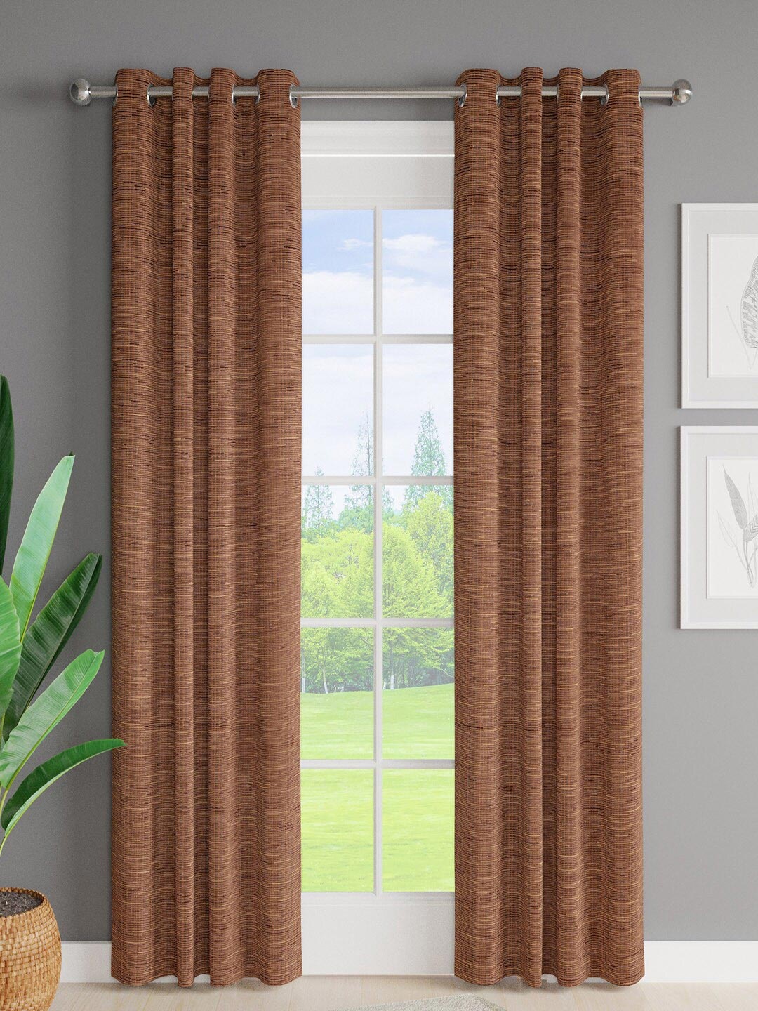 

Just Home Brown Self Design 2 Pieces Door Curtains