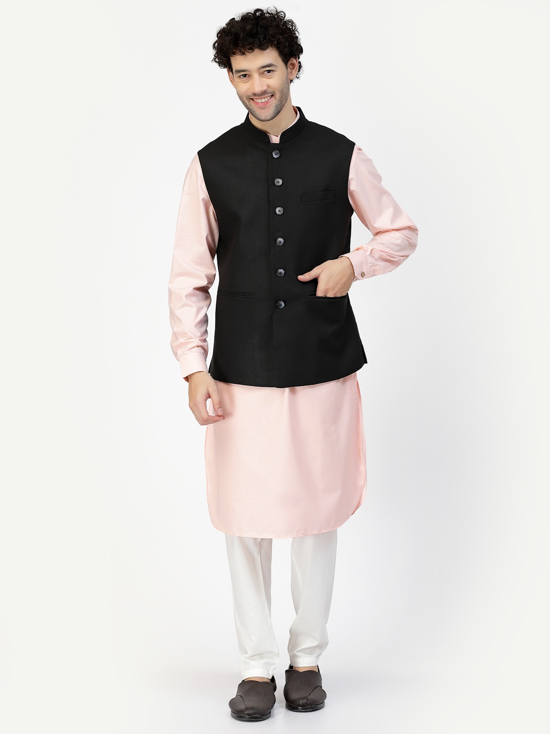 

MOHANLAL SONS Woven Nehru Jacket, Black