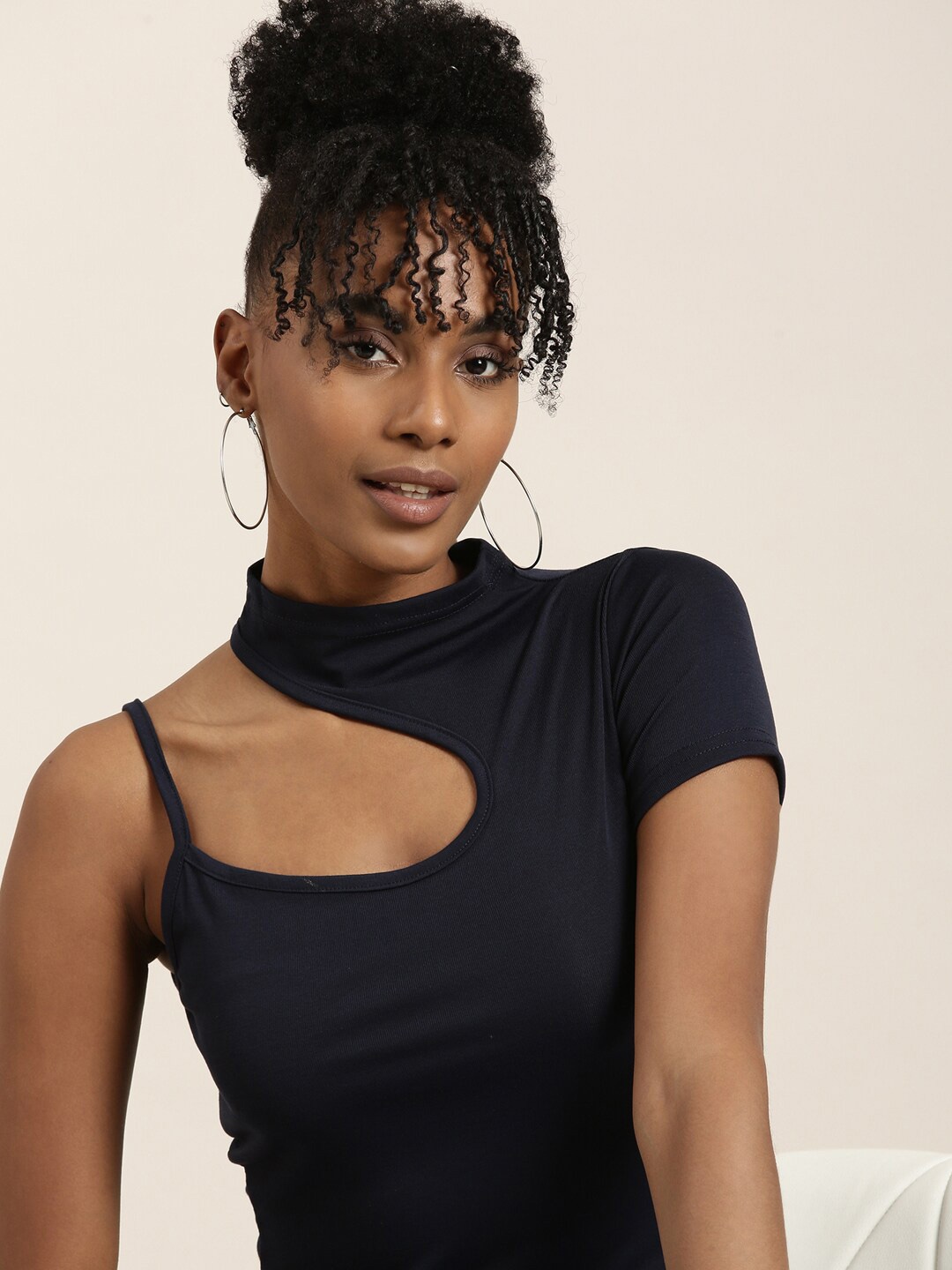 

SHOWOFF Choker Neck Styled Back Top, Navy blue