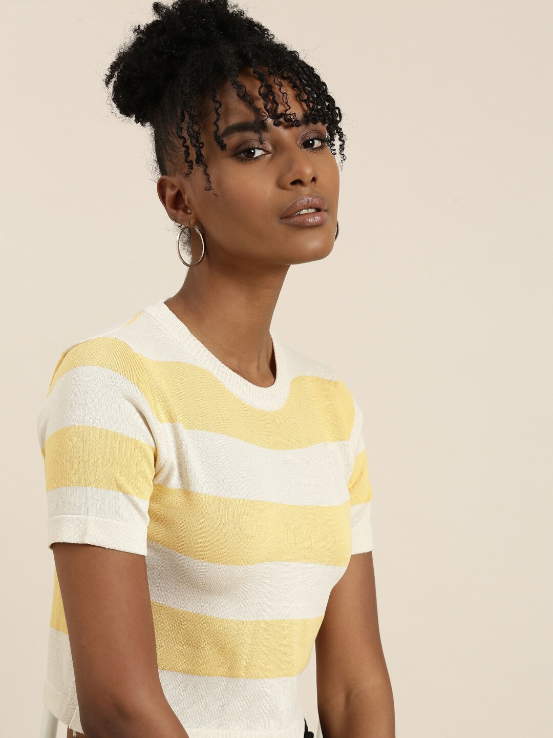 

SHOWOFF Striped Ribbed Crop Top, Cream