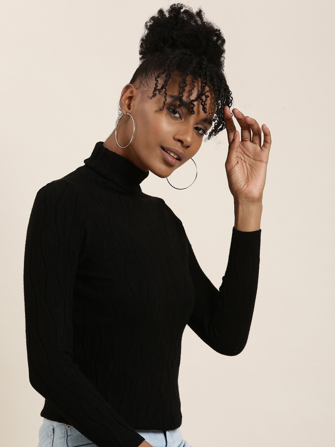 

SHOWOFF Turtle Neck Fitted Top, Black