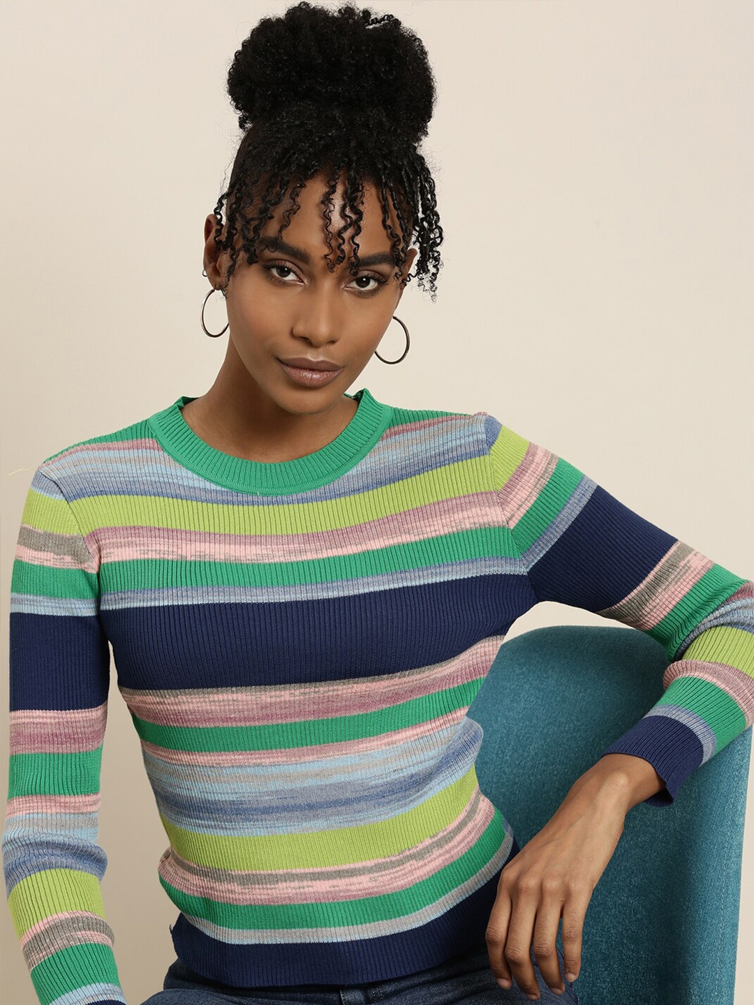

SHOWOFF Striped Acrylic Top, Green