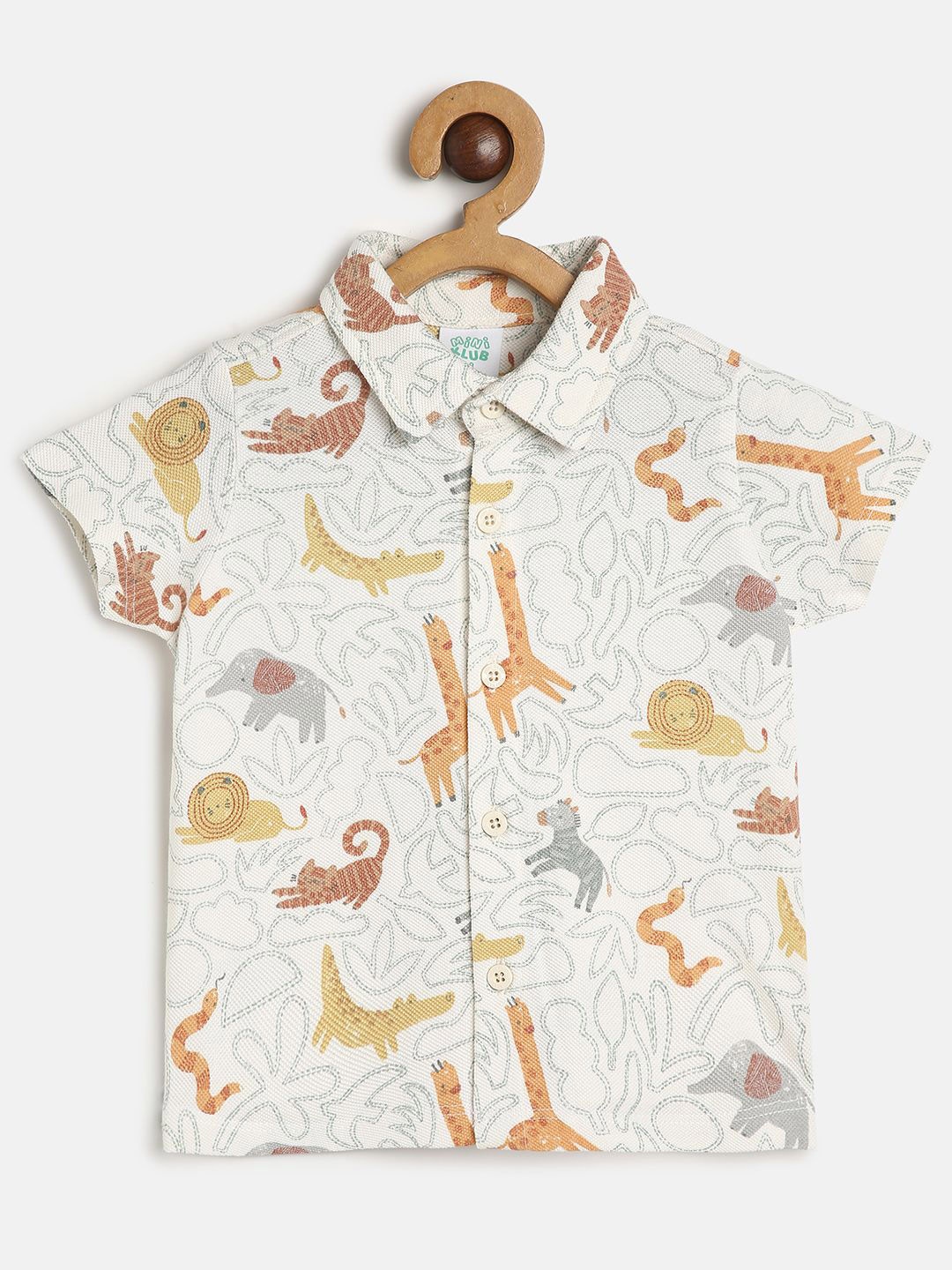 

MINI KLUB Infant Boys Conversational Printed Pure Cotton Casual Shirt, Off white