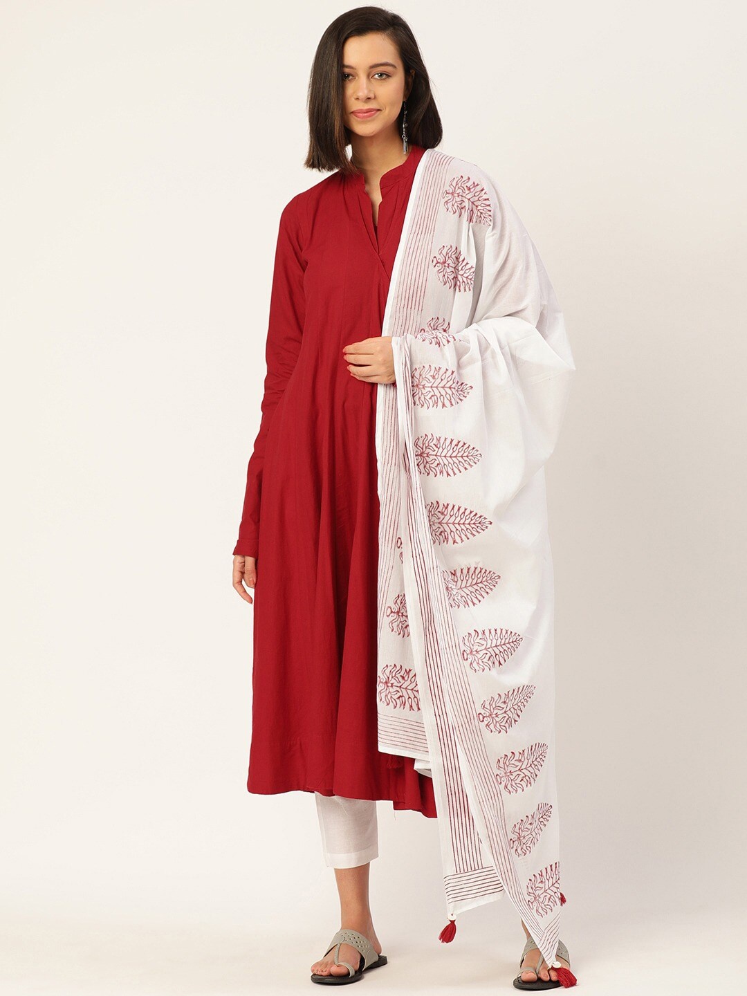 

KALINI Pure Cotton Kurta With Trousers & Dupatta, Red