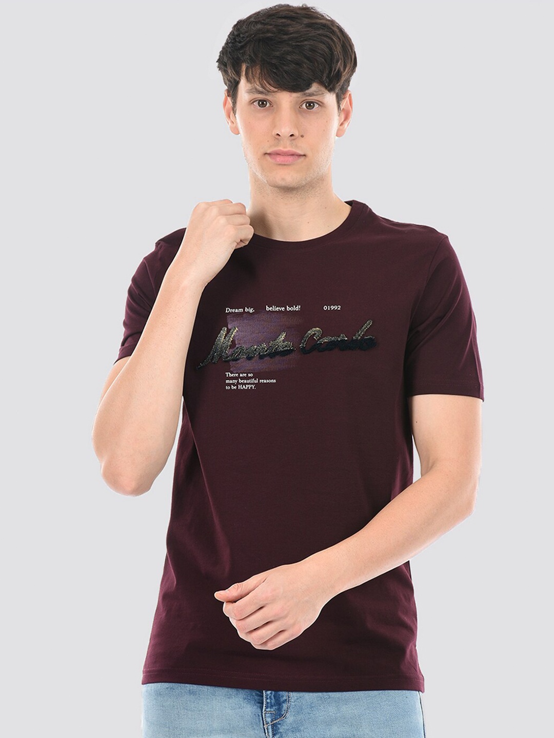 

Monte Carlo Typography Printed Cotton T-shirt, Maroon