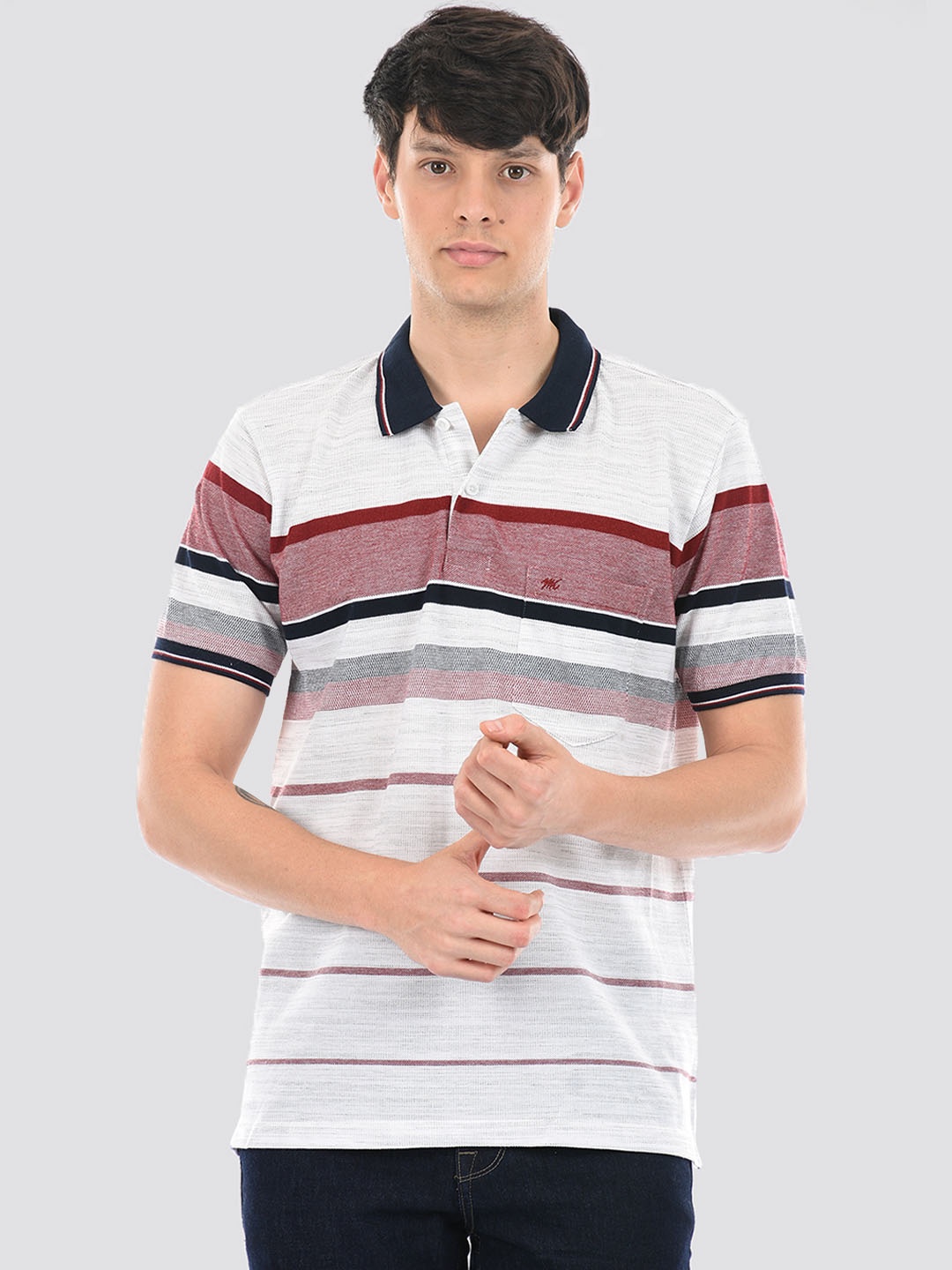 

Monte Carlo Striped Polo Collar Cotton T-shirt, Maroon