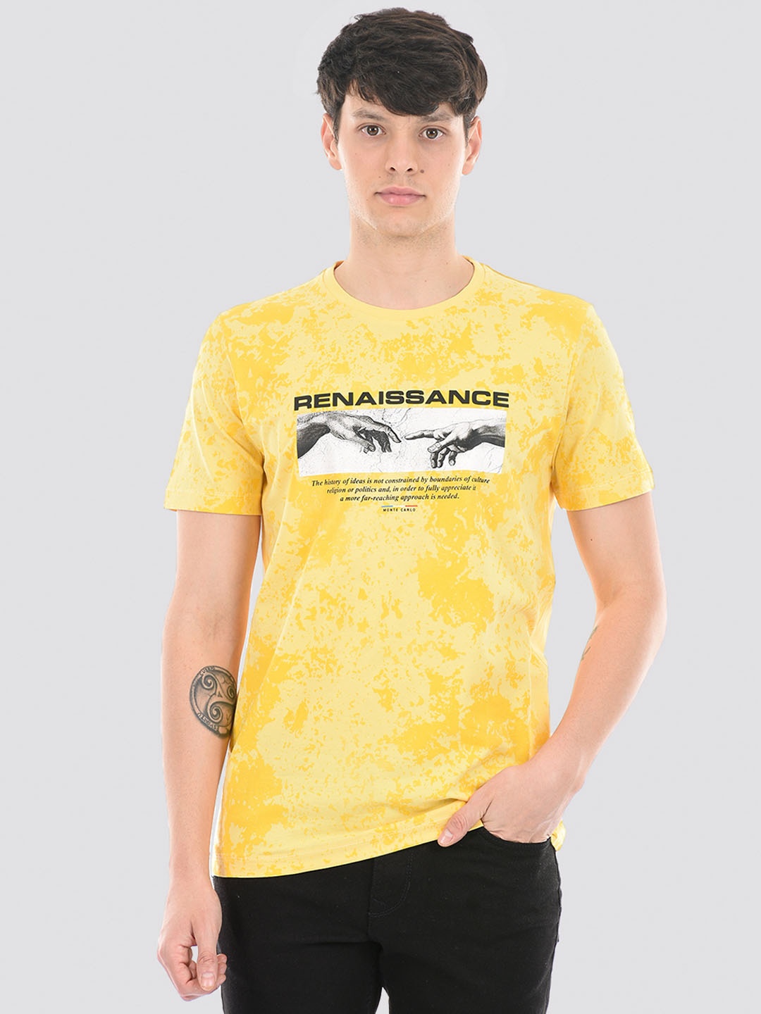 Monte Carlo Typography Printed Cotton T-shirt, Yellow