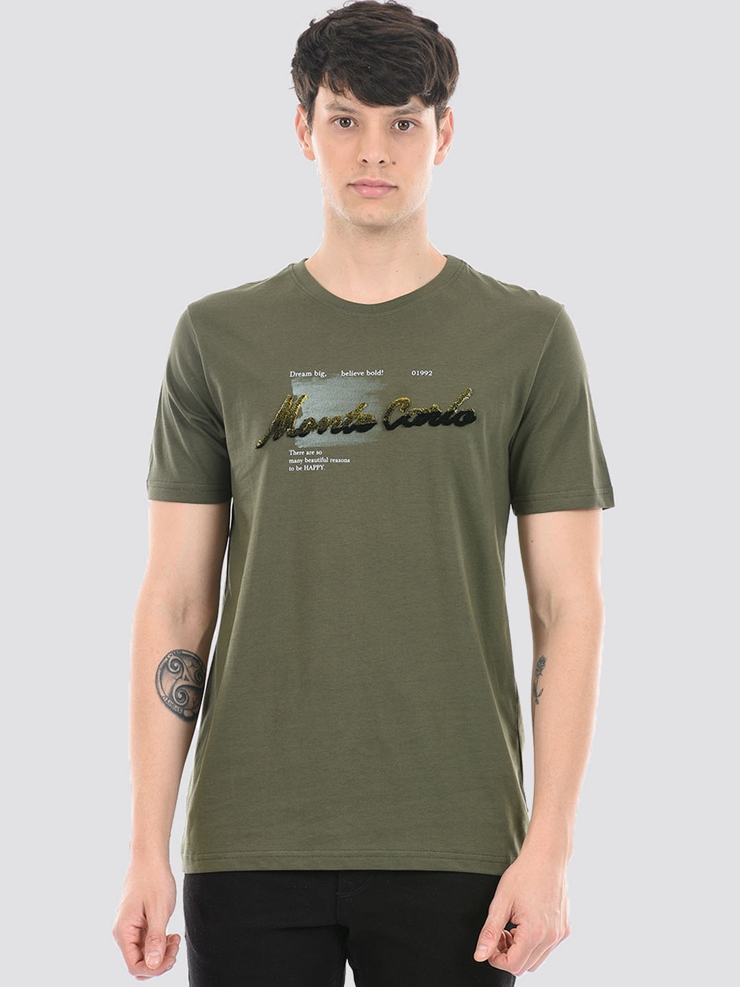 

Monte Carlo Typography Printed Cotton T-shirt, Green