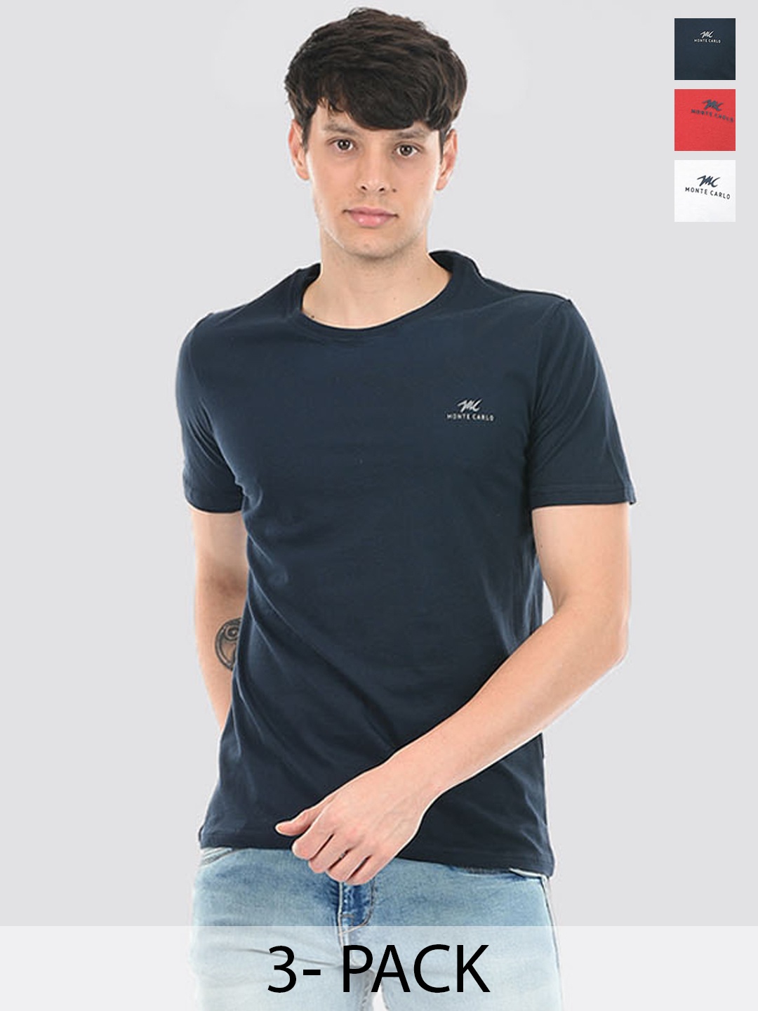 

Monte Carlo Round Neck Cotton T-shirt, Navy blue