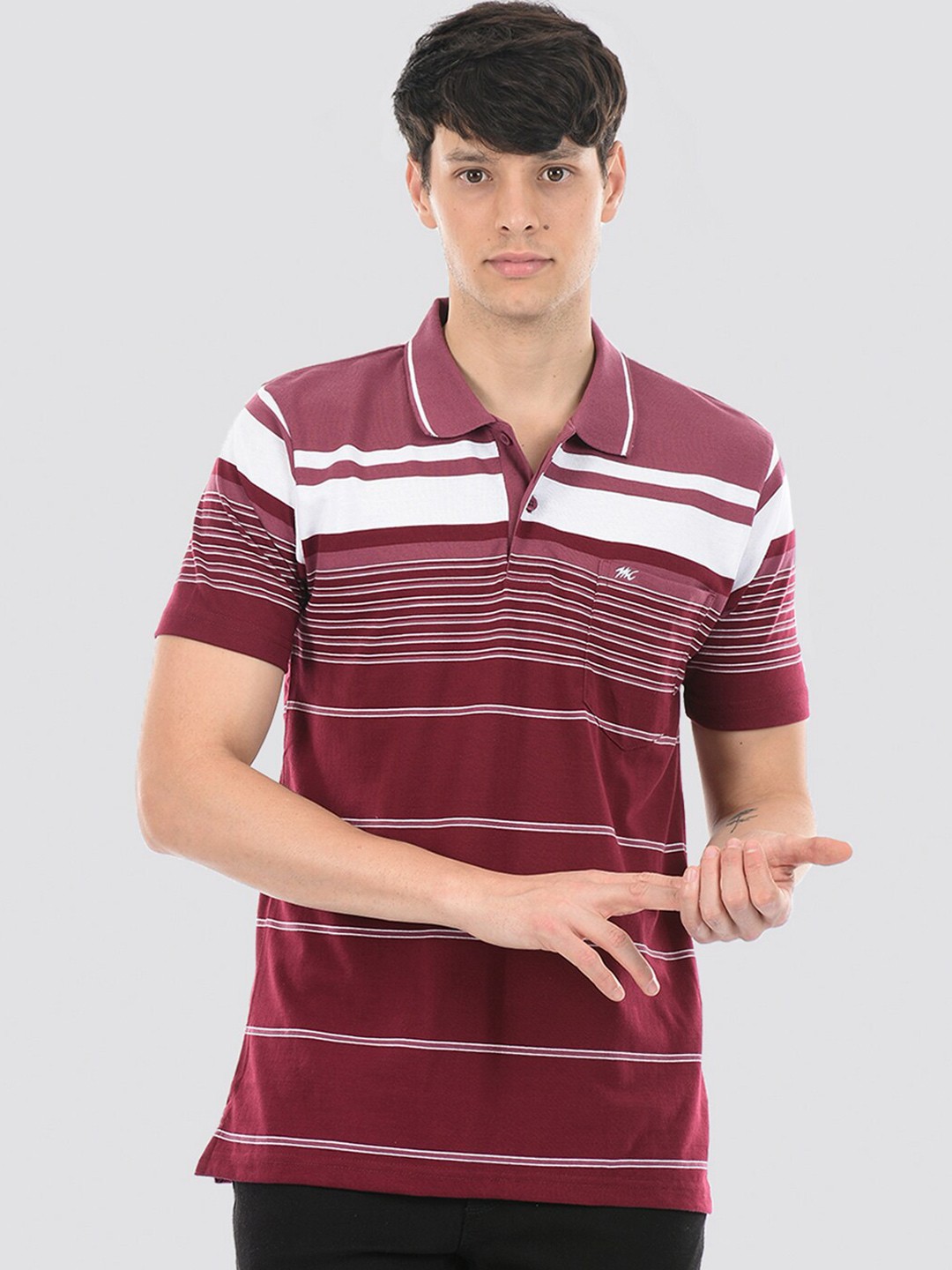 

Monte Carlo Striped Polo Collar Cotton T-shirt, Maroon