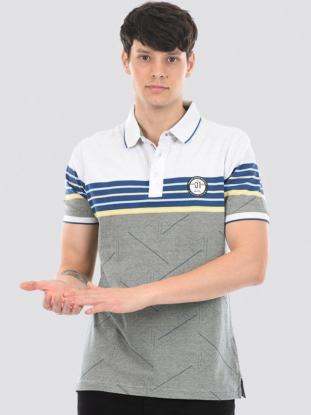 

Monte Carlo Striped Polo Collar Cotton T-shirt, Green