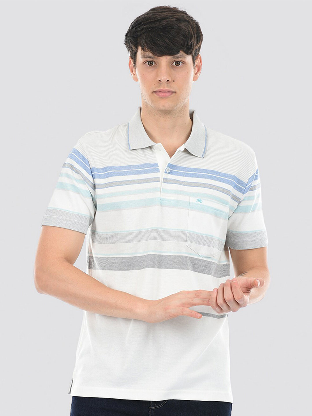 

Monte Carlo Striped Polo Collar Cotton T-shirt, Blue