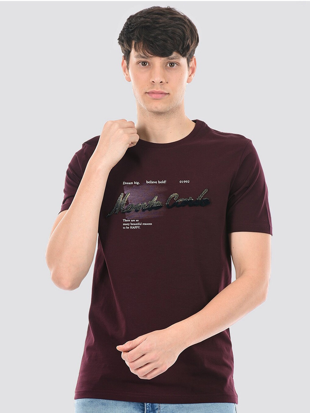 

Monte Carlo Typography Printed Cotton T-shirt, Maroon