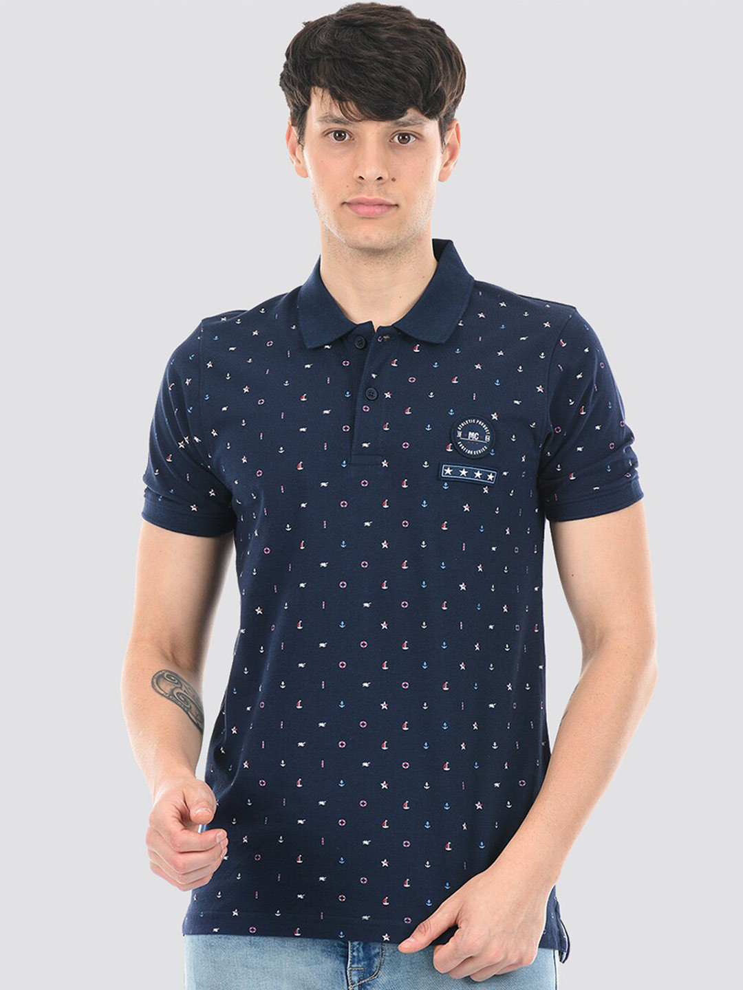 

Monte Carlo Printed Polo Collar Cotton T-shirt, Navy blue