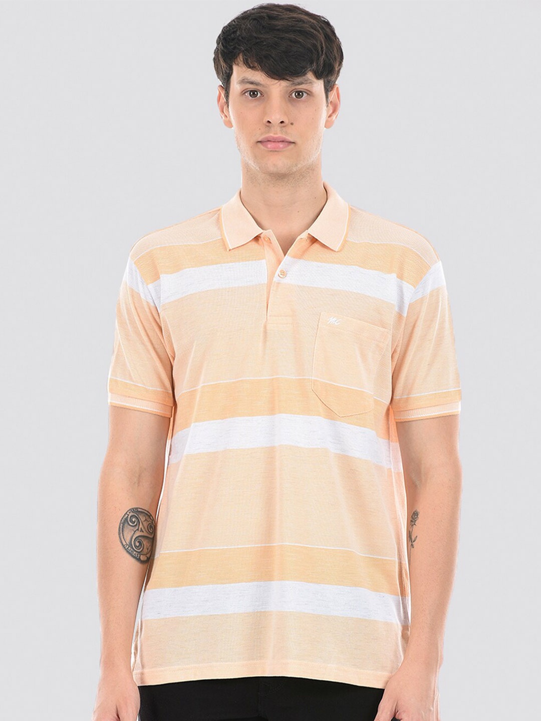 

Monte Carlo Striped Polo Collar Cotton T-shirt, Orange