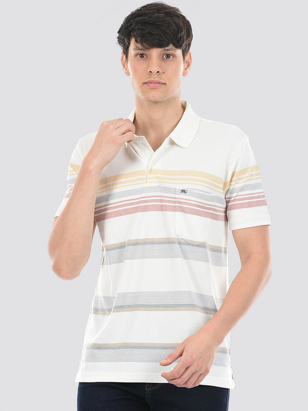 

Monte Carlo Striped Polo Collar Cotton T-shirt, Maroon