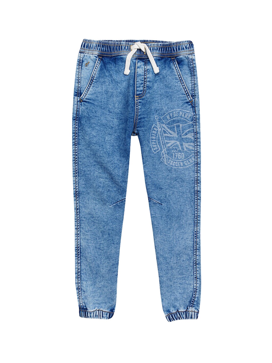 

H By Hamleys Boys Printed Heavy Fade Stretchable Cotton Jeans, Blue