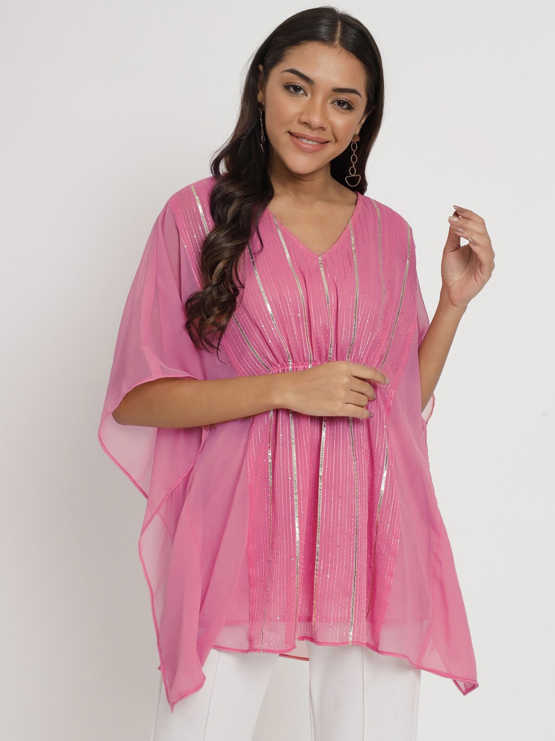 

studio rasa Striped Gotta Patti Kaftan Kurti, Pink