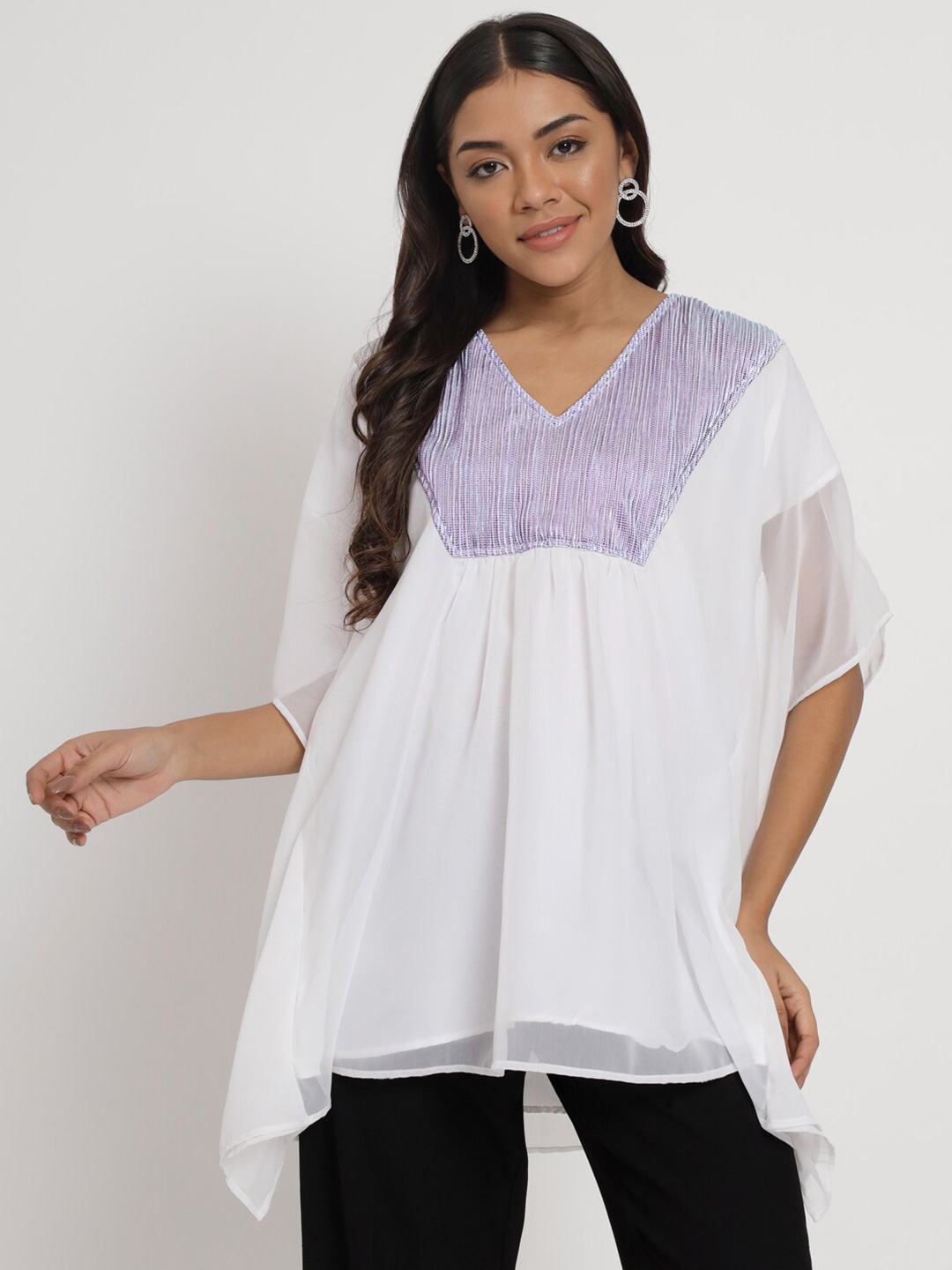 

studio rasa V-Neck Kimono Sleeves Kaftan Kurti, White