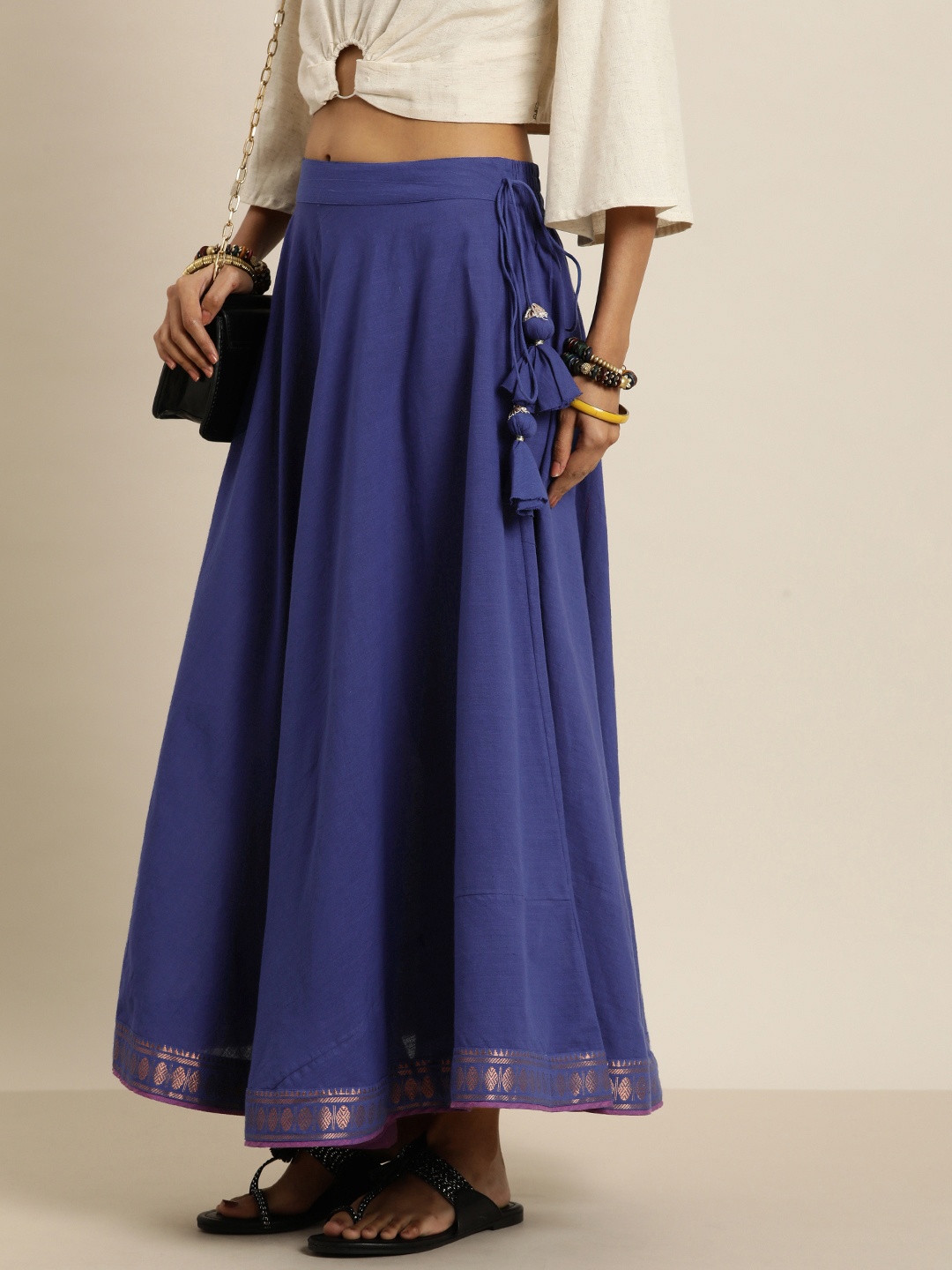 

Taavi Nangri Weaves Pure Cotton A-Line Maxi Skirt, Blue