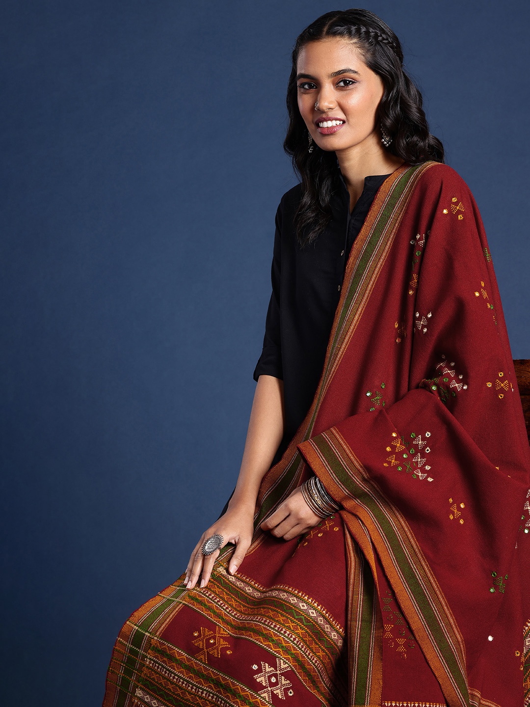 

Taavi Women Woven Design Shawl, Maroon