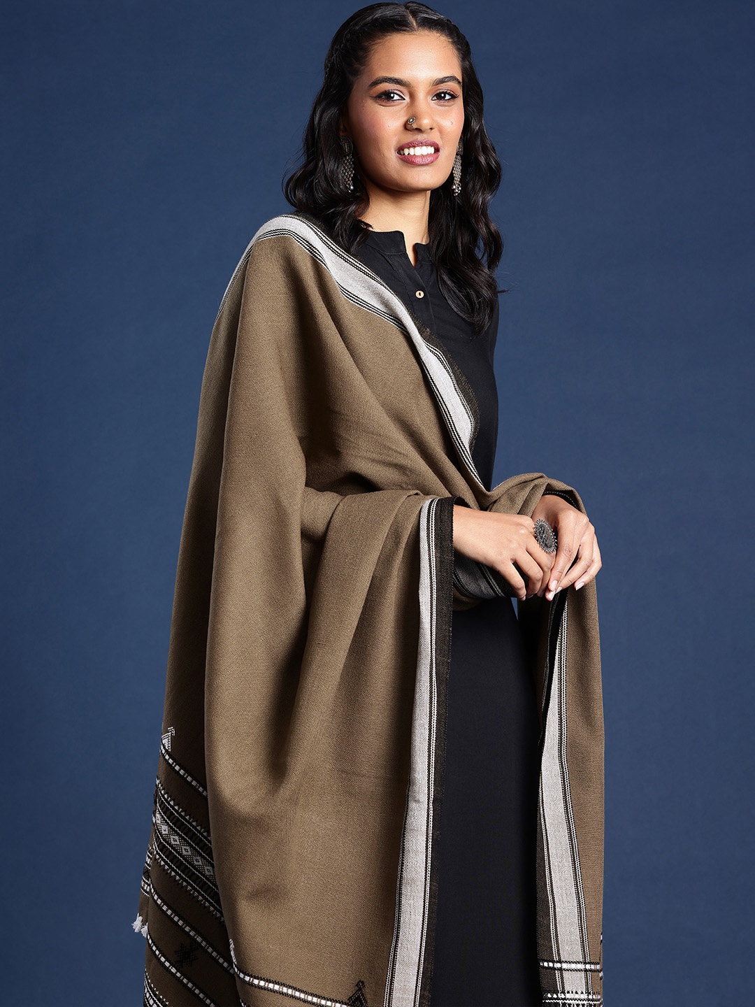 

Taavi Women Woven Design Shawl, Taupe