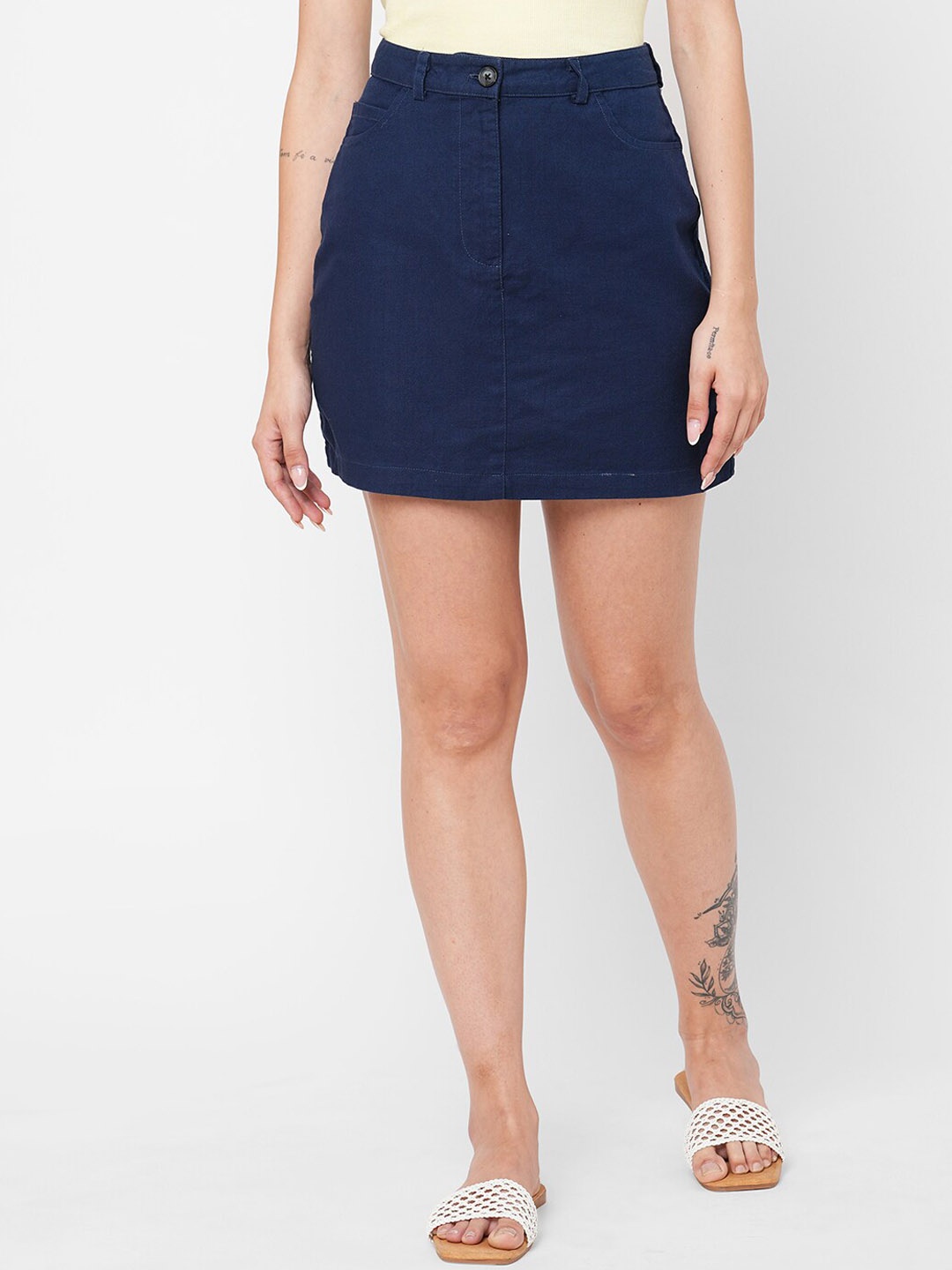 

VASTRADO Pure-Cotton Mini A-Line Skirt, Navy blue