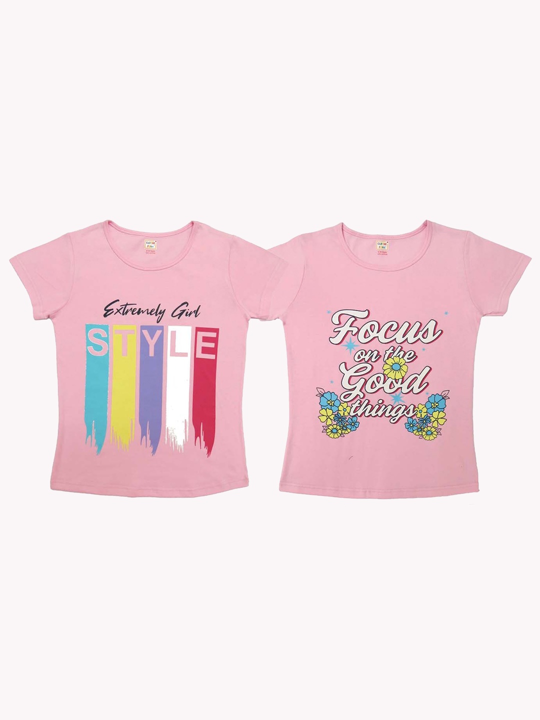 

Clothe Funn Girls Pack Of 2 Typography Printed Cotton T-shirt, Pink