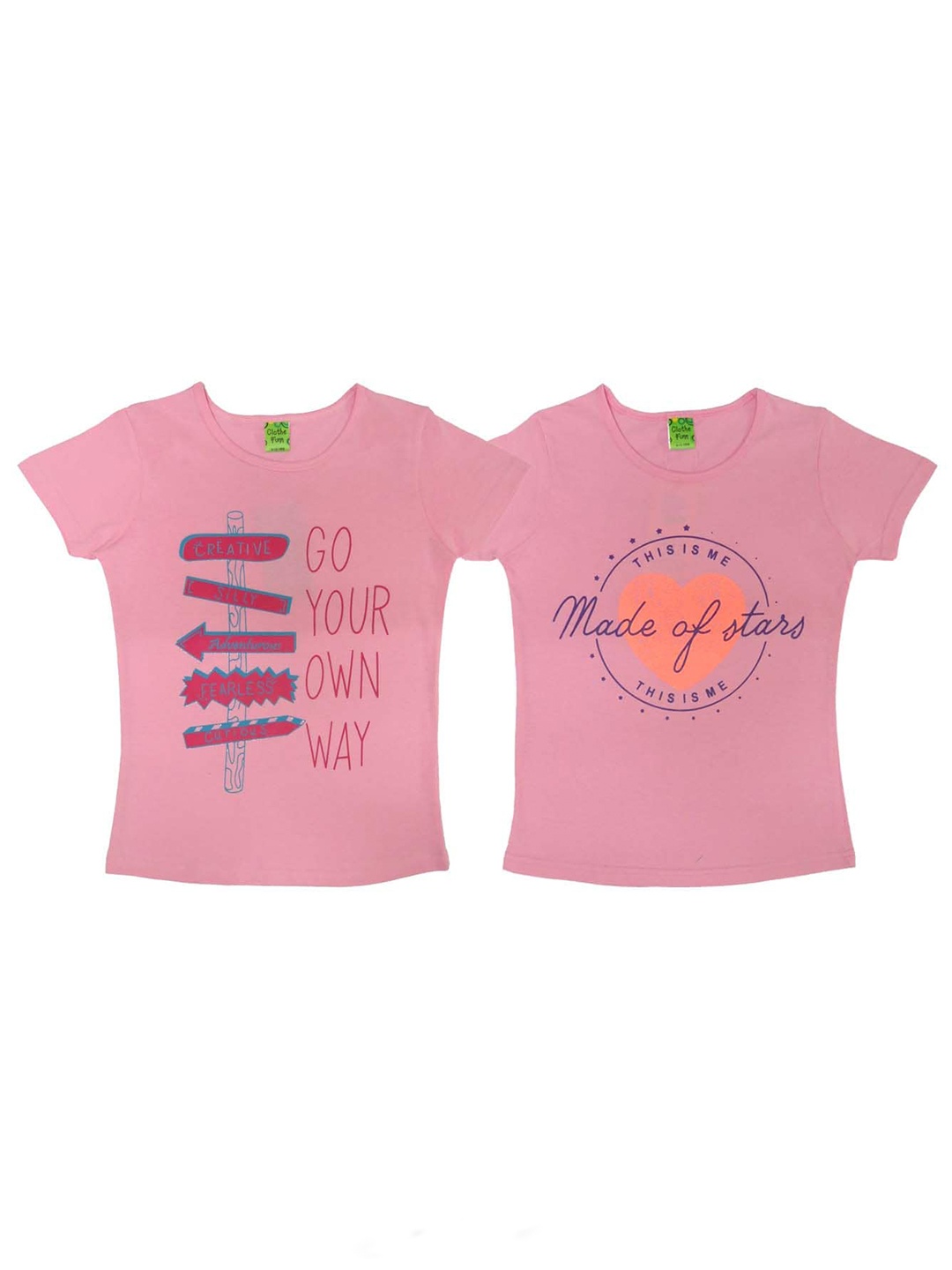 

Clothe Funn Girls Pack Of 2 Typography Printed Cotton T-shirt, Pink