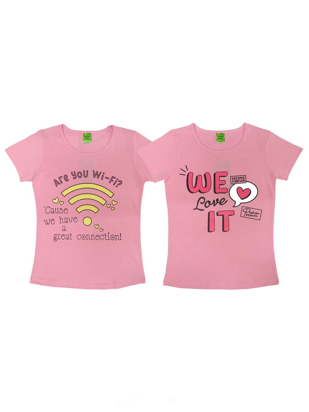 

Clothe Funn Girls Pack Of 2 Typography Printed Cotton T-shirt, Pink