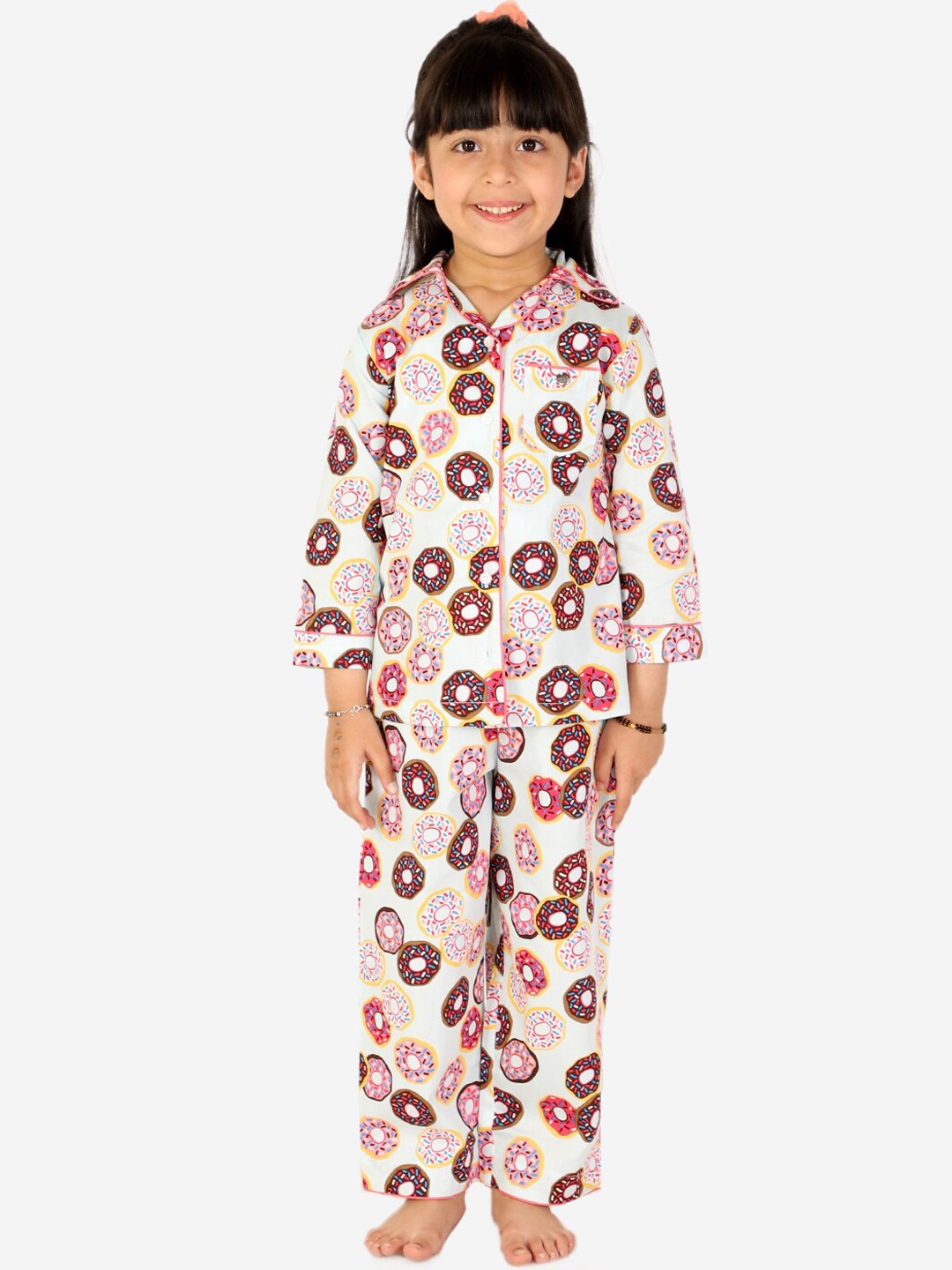

White Dahlia Girls Donut Printed Pure Cotton Night suit
