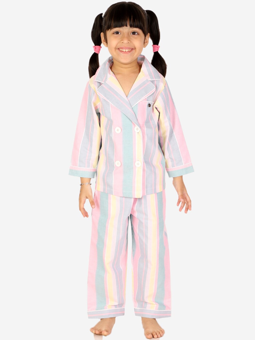 

White Dahlia Girls Striped Night suit, Blue