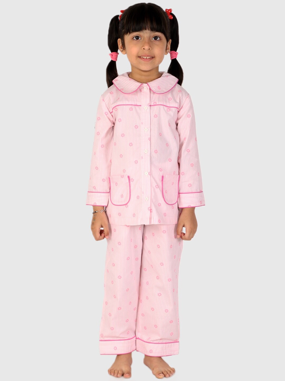

White Dahlia Girls Printed Pure Cotton Night suit, Pink