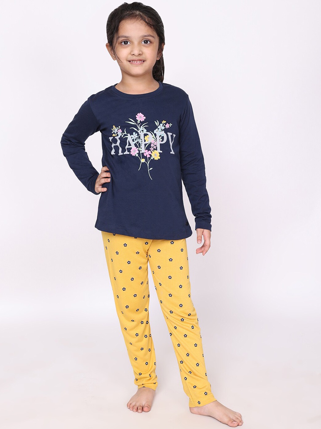 

White Dahlia Girls Printed Pure Cotton Night suit, Blue