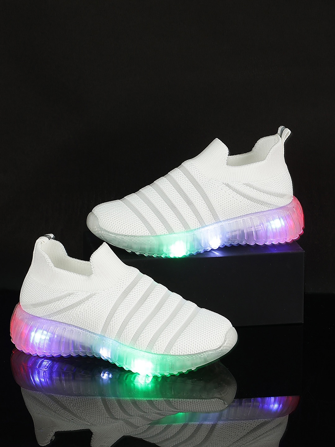 

PASSION PETALS Kids Striped LED Lightweight Slip-On Sneakers, White