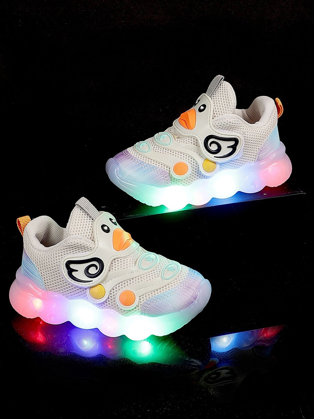 

PASSION PETALS Kids Printed Lightweight Basics Slip-On Sneakers With LED Lights, Beige