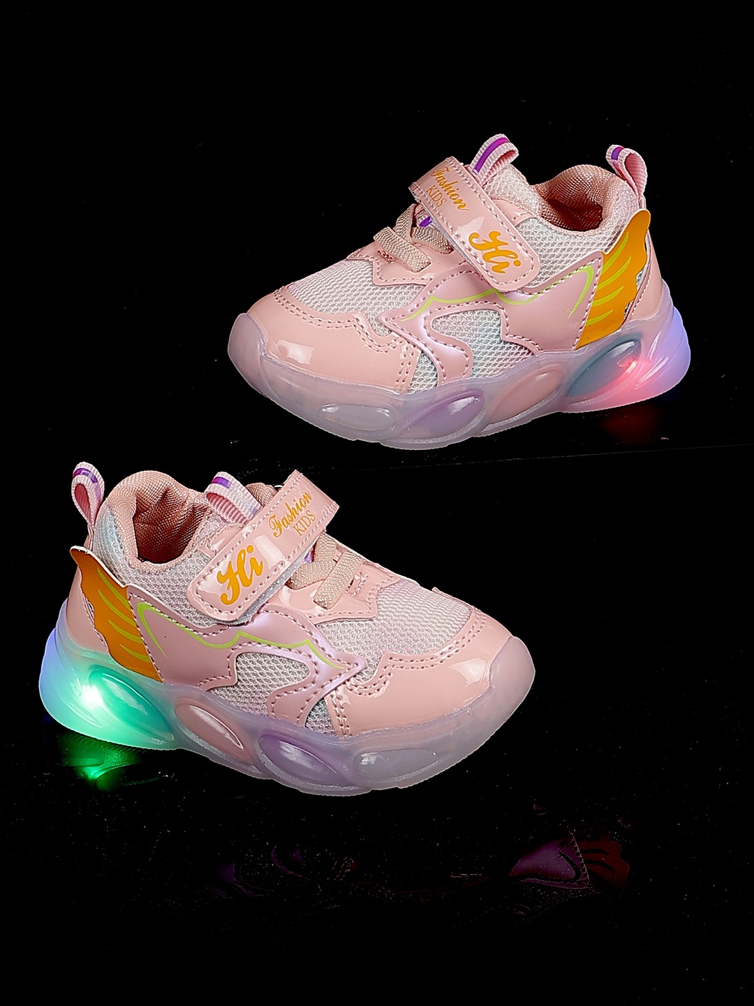 

PASSION PETALS Girls Woven Design LED Lightweight Sneakers, Pink