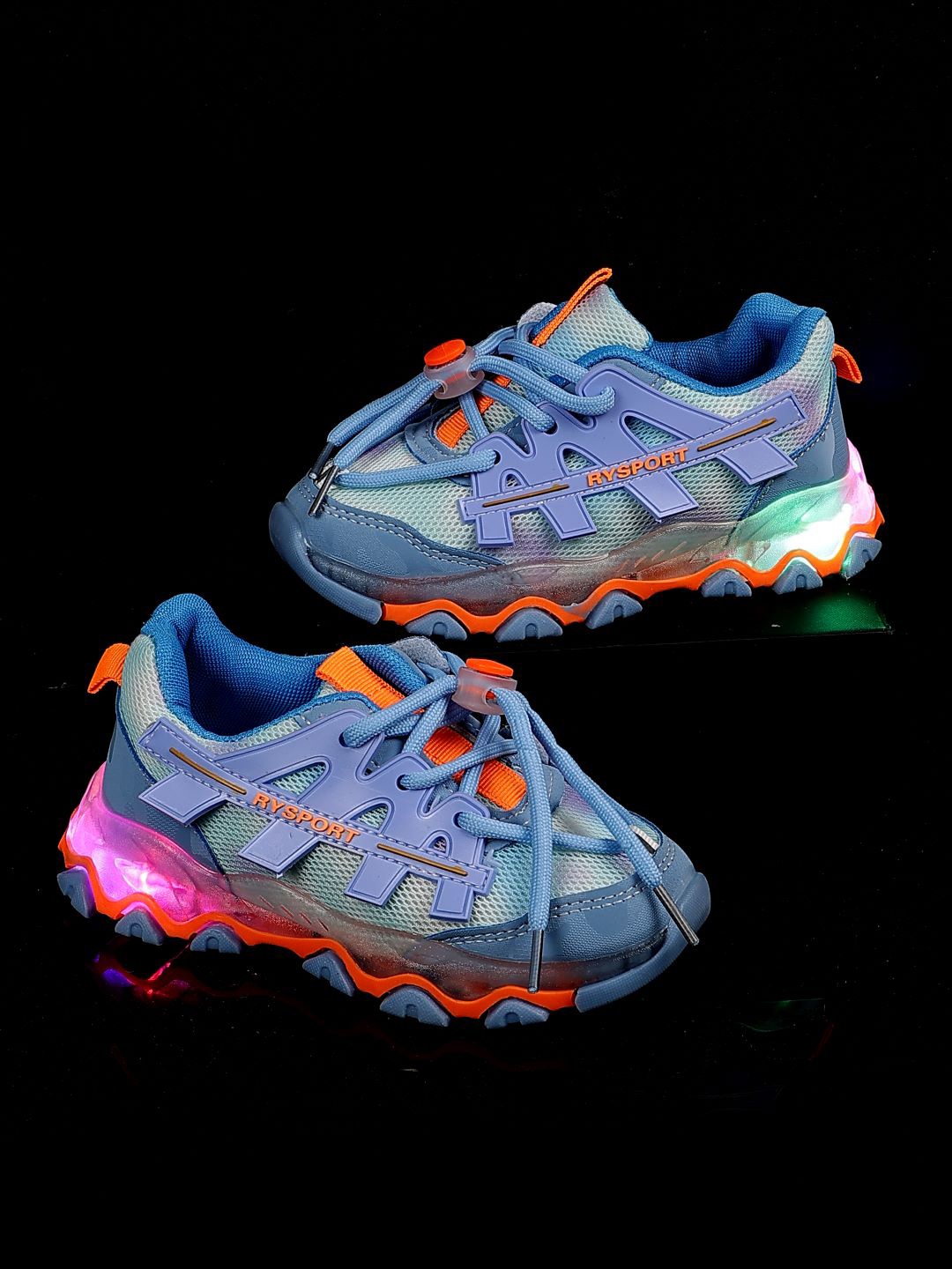 

PASSION PETALS Boys Woven Design LED Lightweight Sneakers, Blue