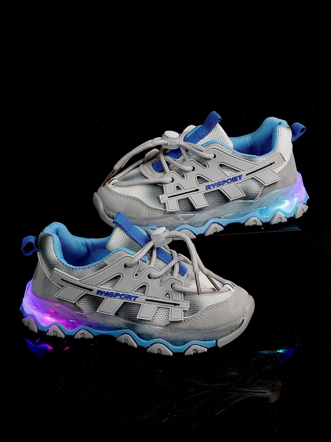 

PASSION PETALS Kids Printed Lightweight Basics Slip-On Sneakers With LED Lights, Grey