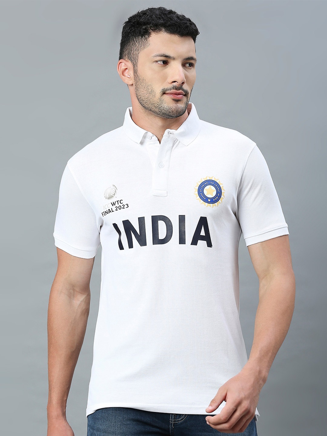 

FanCode ICC Test World Cup Men Printed Cotton Polo Collar Bio Finish T-shirt, White