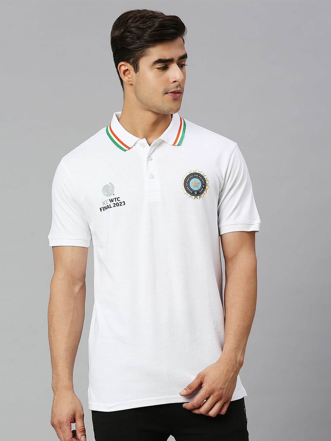 

FanCode ICC Test World Cup Men Printed Cotton Polo Collar Bio Finish T-shirt, White