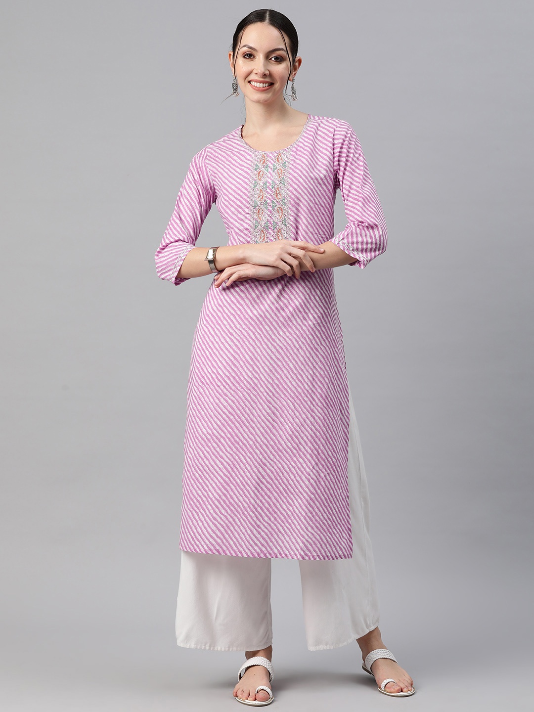 

Readiprint Fashions Women Leheriya Printed Thread Work Kurta, Purple